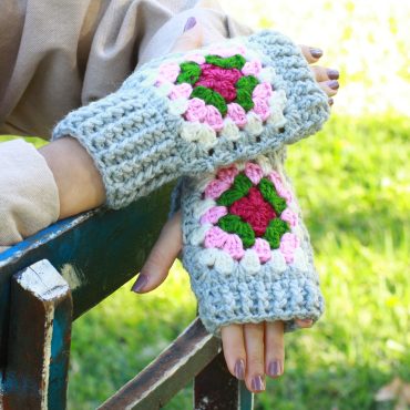 Crochet Granny Square Gloves Womens Colorful Hand Warmers