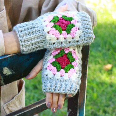 Crochet Granny Square Gloves Womens Colorful Hand Warmers