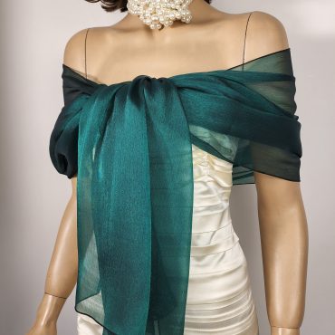 Emerald Green Chiffon Stole: Hands Free Shawl Wrap