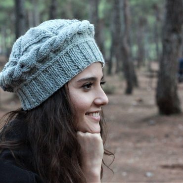 Hand Knit Winter Beret Hat And Matching Fingerless