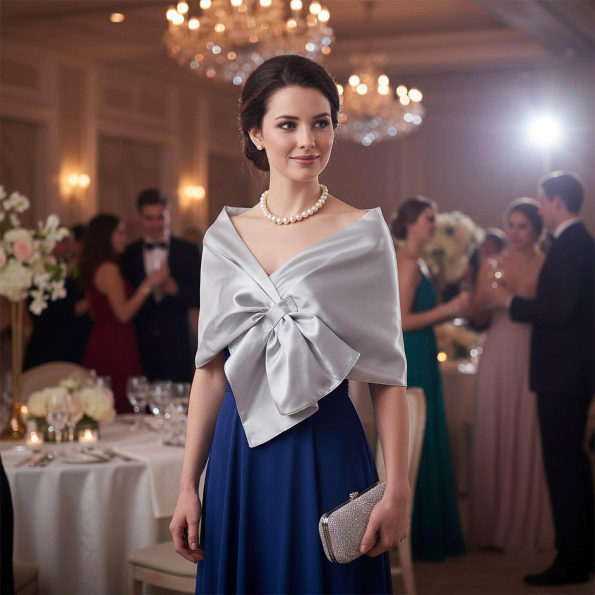 Silver Evening Wrap Shawl Gray Formal Bolero Bridal