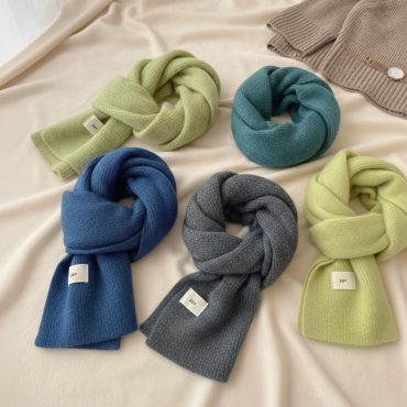 Ribbed Knit Scarf: Cashmere Wool Blend Non Itch
