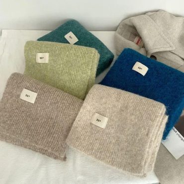 Knitted Cashmere Blend Scarf Ribbed Winter Wrap Elegant