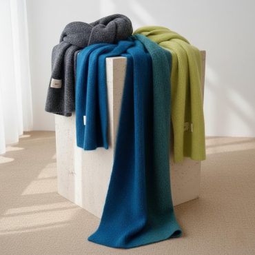 Ribbed Knit Scarf: Cashmere Wool Blend Non Itch